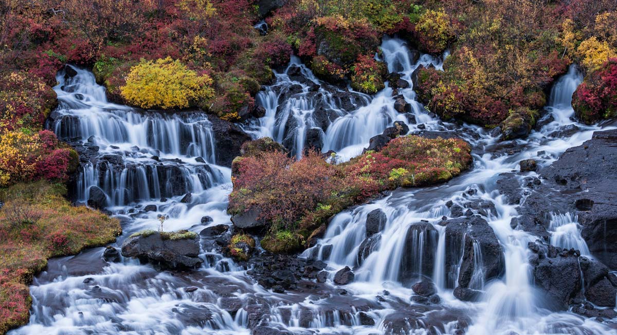 IJsland Waterval Lange Sluitertijden Herfst Kleurrijk