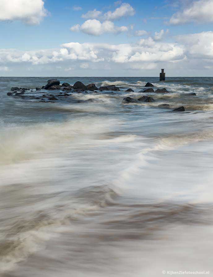 Grijsfilter Lange sluitertijden fotografie bewegend water Brouwersdam Zeeland